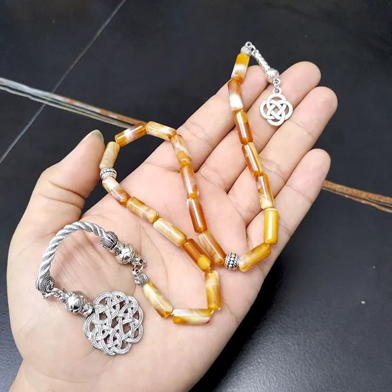 تسبيح راتنج أصفر تركي موضة سوار إكسسوارات إسلامية سبحة صلاة هدية عيد مصباح - 3