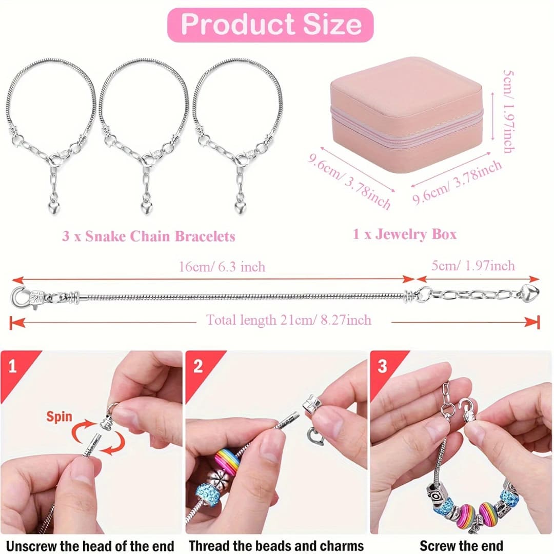 طقم صنع سوار من الخرز الساحر 68 قطعة، صندوق هدايا لصنع قلادة سوار مطرز يدويًا، مجموعة هدايا سلسلة يونيكورن وحورية البحر - 4