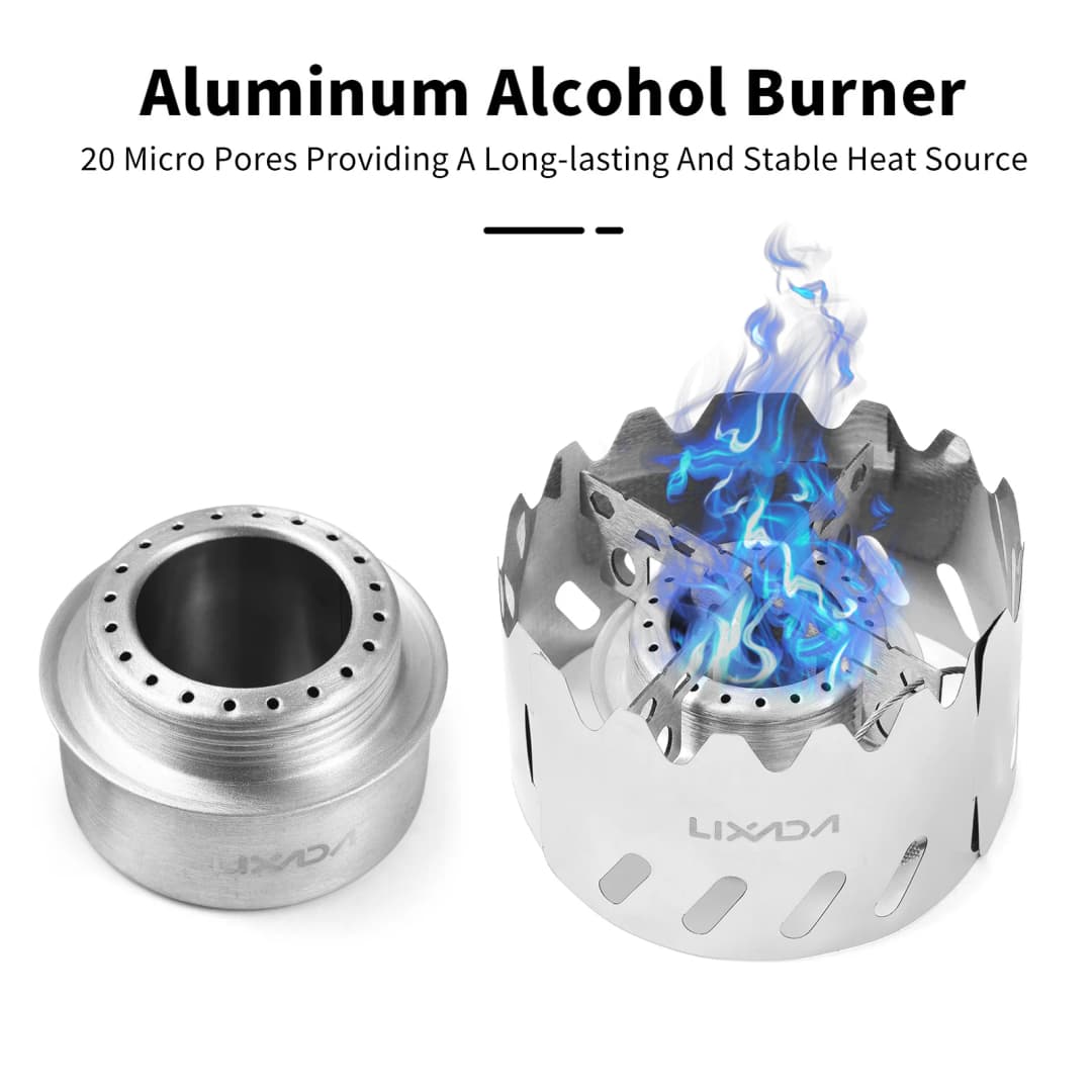 Lixada Mini Backpacking Stove 100ml Aluminum Alcohol Burner w Lid/Cross Stand/Windshield Portable Camp Stove for Camp Survival - 5
