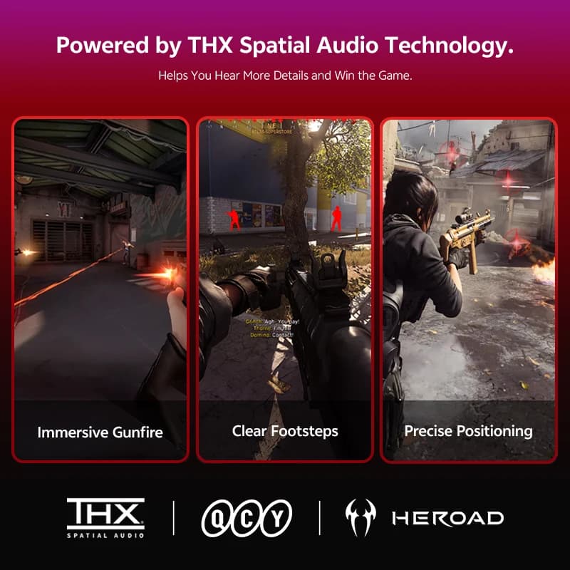 QCY Gaming Headset Heroad GT2 THX Spatial Audio+ 7.1.4 Tri-mode RGB 3-Mic ENC Over Ear Headphone for PC/PS4/PS5 Headset Gamer - 3