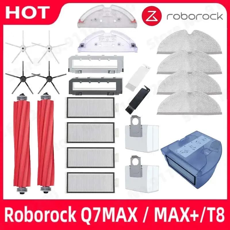 إكسسوارات مكنسة كهربائية Roborock Q7 Max+ Q7 Plus Q7 Max Plus T8، فرشاة جانبية رئيسية، فلتر Hepa، حامل ممسحة، خزان مياه، صندوق غبار