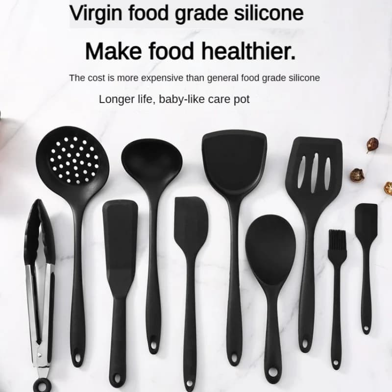 1/10PCS Food-Grade Silicone Kitchen Tools Set, Heat-Resistant Slotted Spoon for Non-Stick Cookware & Hot Pot, Multi-Use Strainer