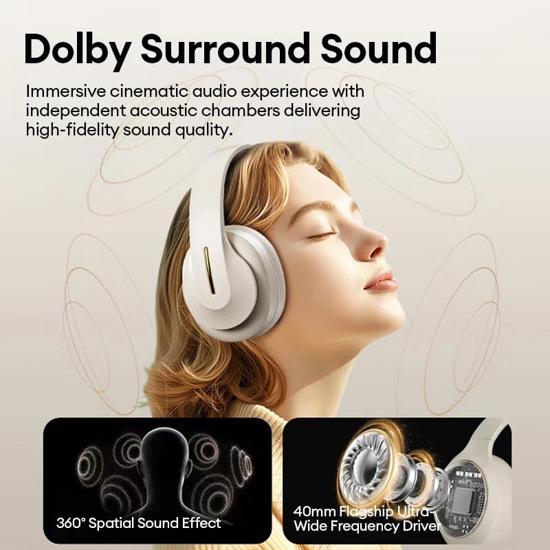 Lenovo Wireless Over-Ear Bluetooth Sport Headphones Noise Cancelling Foldable Gaming Headset HiFi Bass Long Battery 26H Playtime - 6