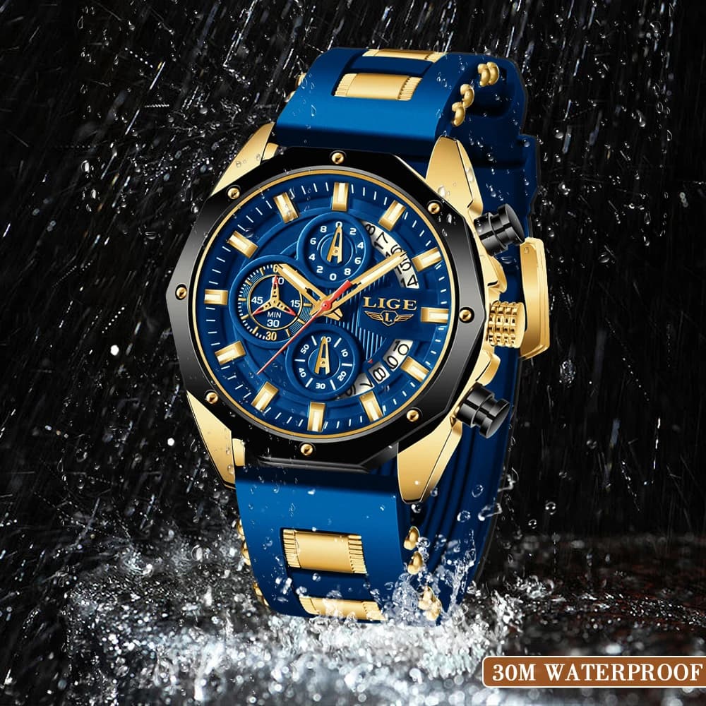 ساعة LIGE الجديدة للرجال 2024، ساعة رياضية فاخرة من السيليكون، ساعة كوارتز بتاريخ، ساعة يد مقاومة للماء مع كرونوغراف - 3