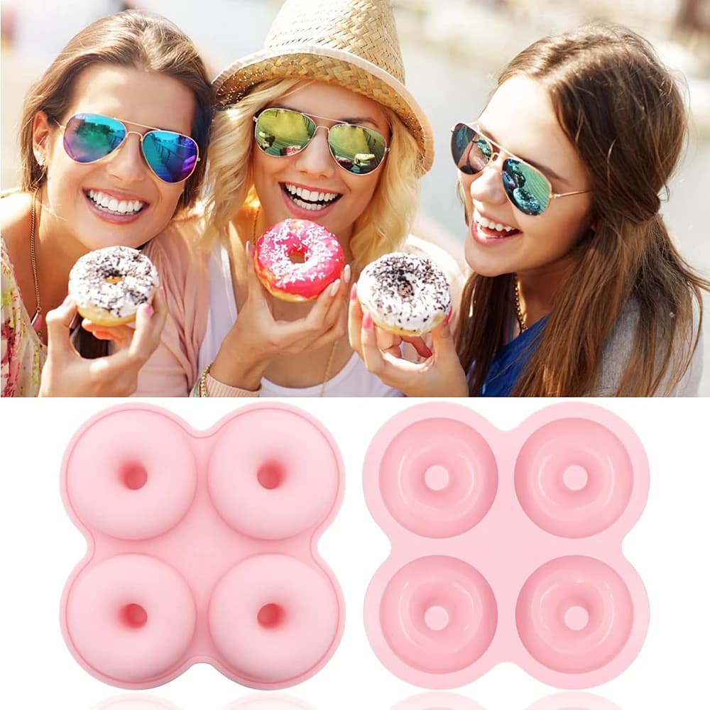 قالب دونات من السيليكون 4 فتحات صينية خبز غير لاصقة أدوات تزيين كعك شوكولاتة وحلويات DIY Bagels Muffins Donuts - 2