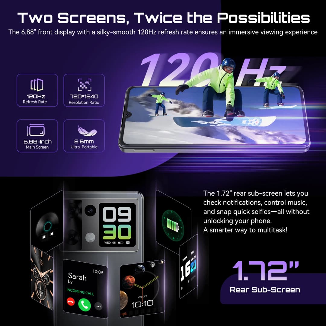 هاتف كوبوت P90 الذكي بنظام أندرويد 15، شاشة 6.88 بوصة بمعدل تحديث 120 هرتز، 24 جيجابايت رام + 256 جيجابايت روم، معالج G100 ثماني النواة، 2.2 جيجا هرتز، كاميرا 64 ميجابكسل، بطارية 5100 مللي أمبير، NFC، هاتف 4G - 3