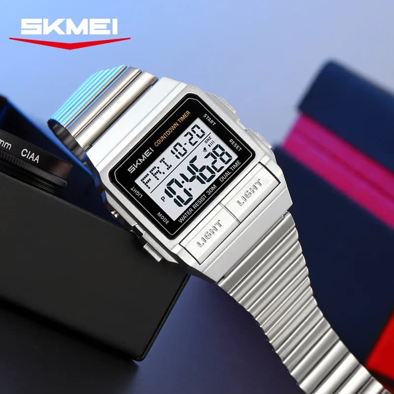 ساعة SKMEI 2475 رياضية جديدة مقاومة للماء رقمية إلكترونية للرجال والنساء عصرية وبسيطة بإضاءة ليلية فاخرة - 3