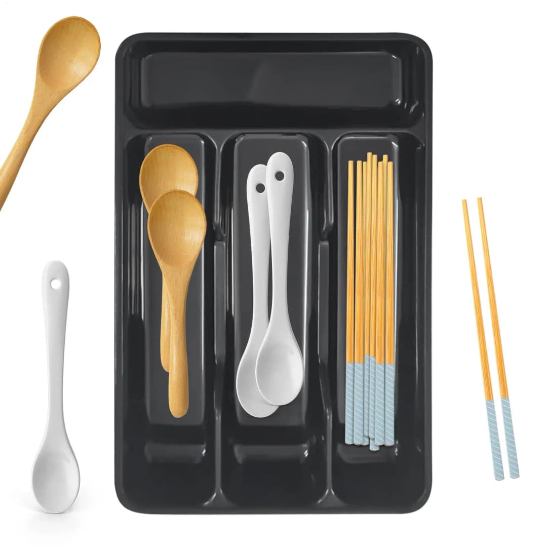 Compact Silverware Organizer with 4 Compartments Flatware Holder, Kitchen Cabinet Countertop Storage Solution Home Use