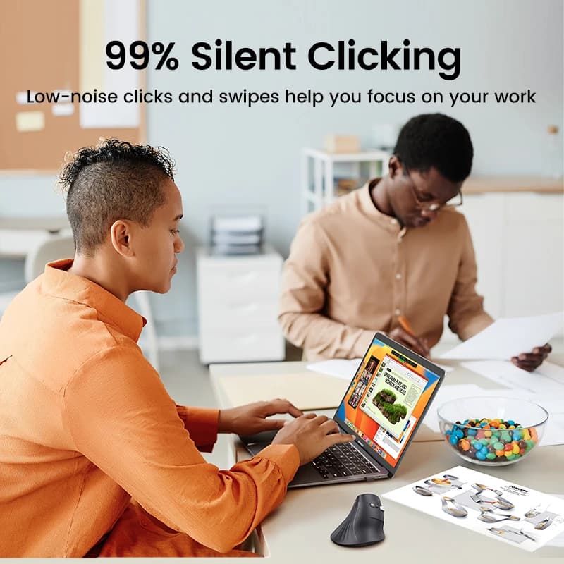 UGREEN Vertical Mouse Wireless Bluetooth5.0 2.4G Ergonomic 4000DPI 6 Mute Buttons for MacBook Tablet Laptops Computer PC Mice - 5