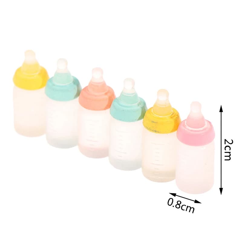 6Pcs 1:12 Dollhouse Miniatures Milk Bottle Baby Bottle Model Kitchen Accessories For Doll House Decor Kids Pretend Play Toys DIY - 6