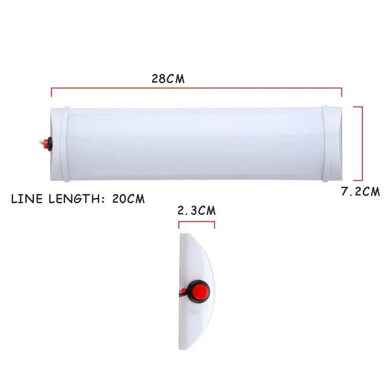 شريط إضاءة LED داخلي للسيارة، 72LEDs، 12V، أنبوب إضاءة أبيض مع مفتاح، لشاحنات الفان والشاحنات والقوارب وإضاءة السقف الداخلي - 2