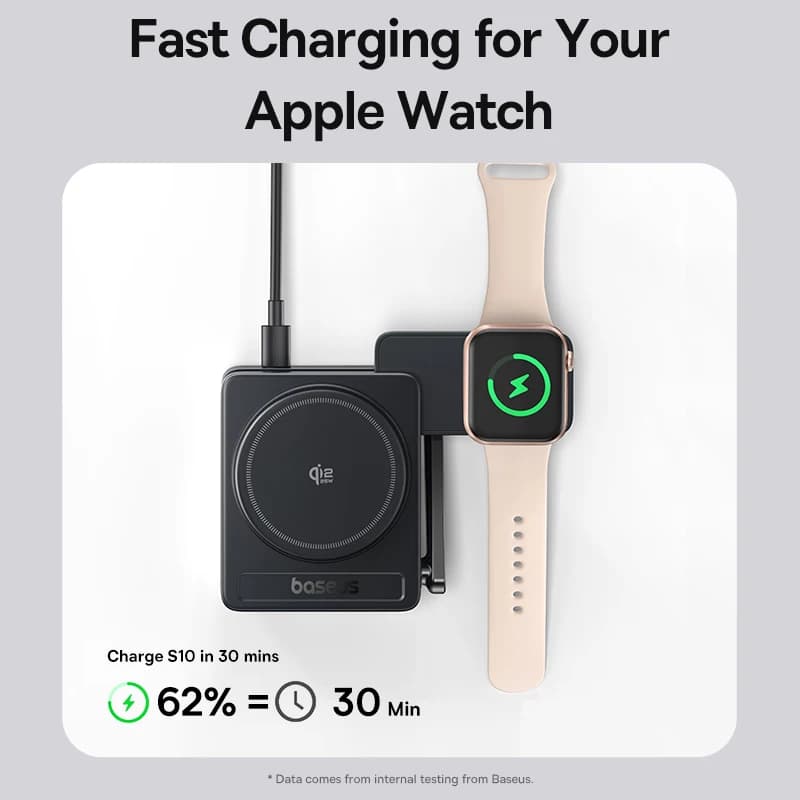 Baseus 3 في 1 شاحن لاسلكي مغناطيسي Qi2.2 شحن سريع 25 واط لهاتف iPhone 17 16 15 14 وساعة Apple وسماعات AirPods Pro وiWatch - 5