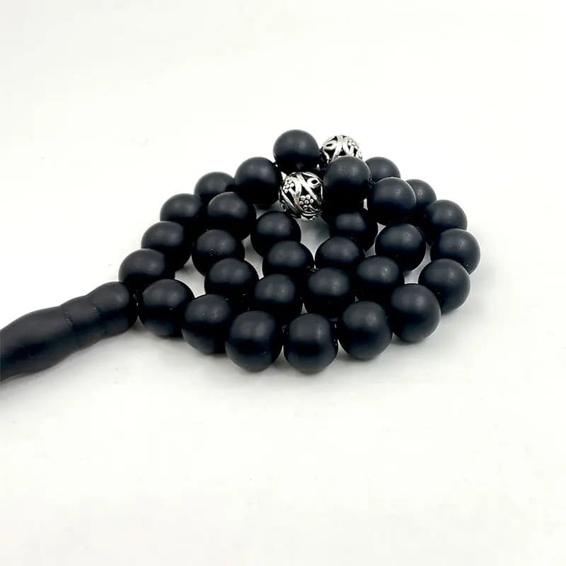 تسبيح أسود غير لامع حجر عقيق طبيعي تركي موضة معدنية سبحة صلاة سوار شرابات هدية - 2