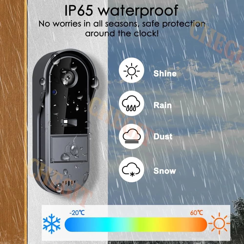 كاميرا جرس الباب اللاسلكي واي فاي 1080 بكسل فيديو إنتركوم جرس الباب مقاوم للماء شاشة IPS 4.3 بوصة جرس باب أمان المنزل رؤية ليلية بالأشعة تحت الحمراء - 4