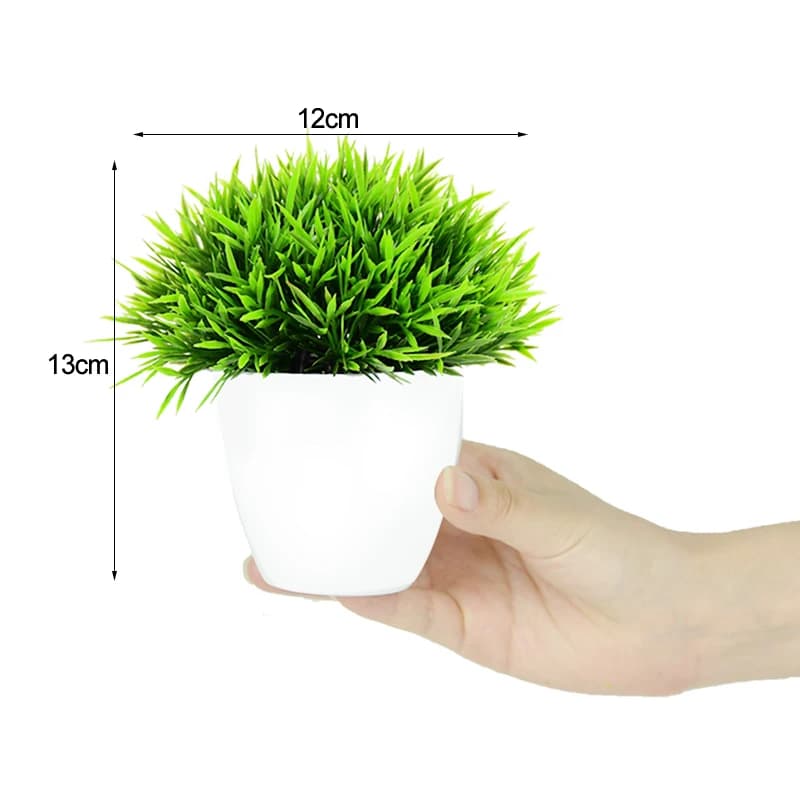 نباتات اصطناعية في أصيص بونسي أخضر صغير شجرة عشب نباتات أصيص زينة زهور صناعية لديكور حديقة المنزل حفلات الزفاف - 6
