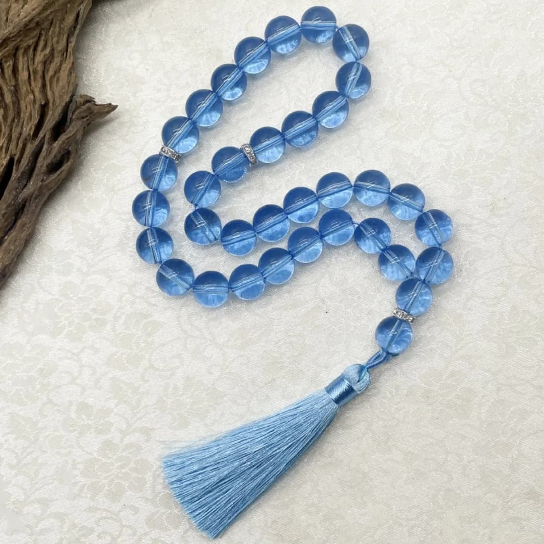 تسبيح زجاجي أنيق مع شرابة كلاسيكية، سوار خرز صلاة إسلامي بوهيمي، مسبحة على الطراز العربي للارتداء اليومي والصلاة