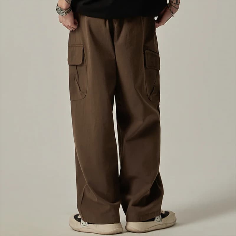 Men's Sweatpants 2025 Spring Autumn Vintage Japanese Wide Leg Straight Loose Button Big Pockets Cargo Pants Drawstring Trousers - 2