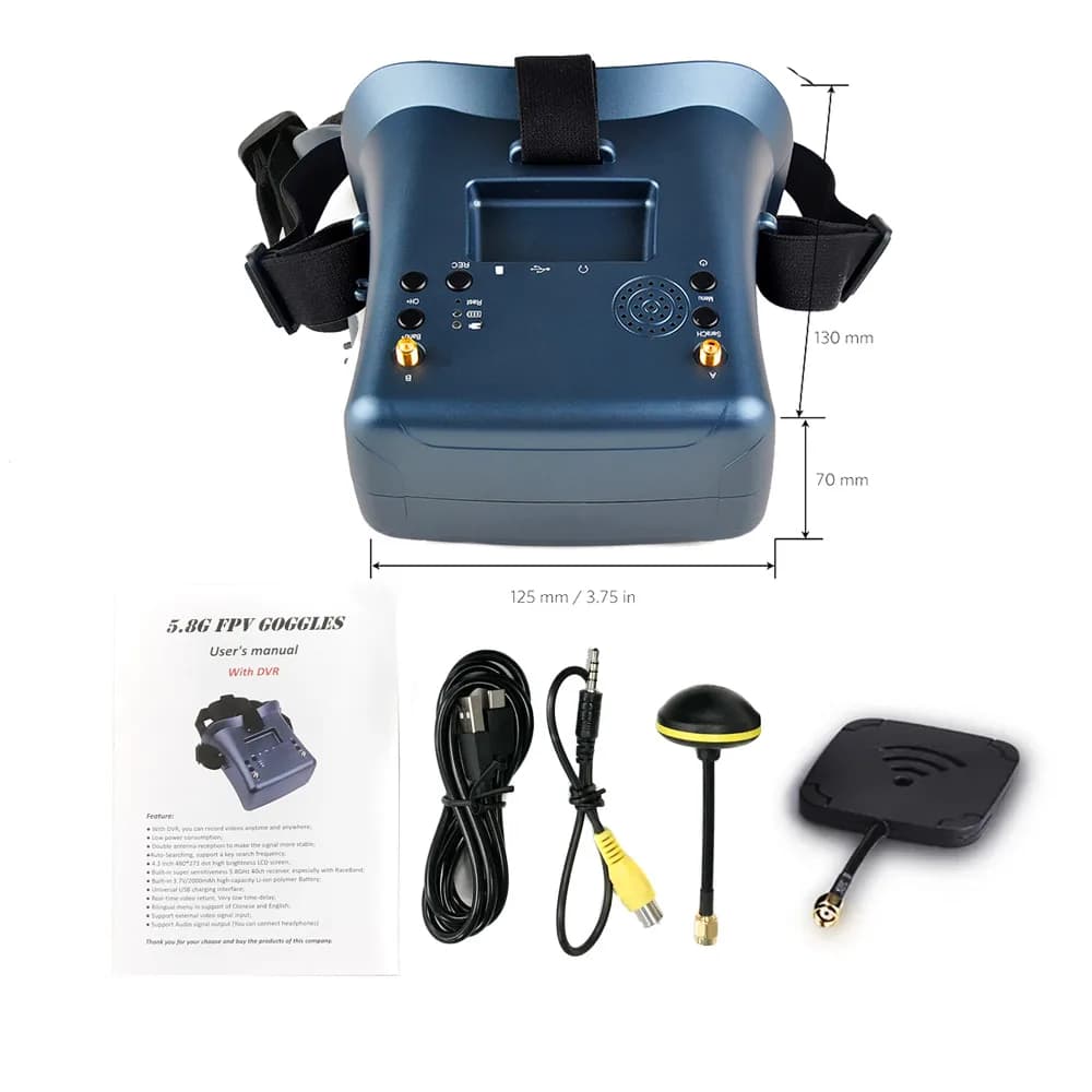 نظارات 008D FPV بدقة 800*480 وشاشة 4.3 بوصة مع كاميرا وبطارية لطائرات EV800D RC FPV - 6
