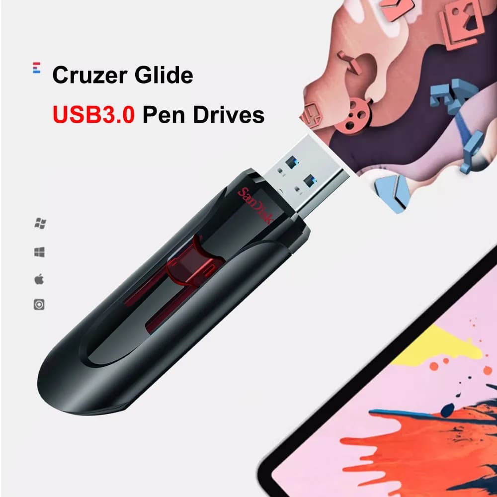 SanDisk Cruzer Glide USB 3.0 Pen Drive High Speed 256GB 128GB pendrive 32GB mini USB3.0 16GB plastic Memory Stick CZ600 - 6