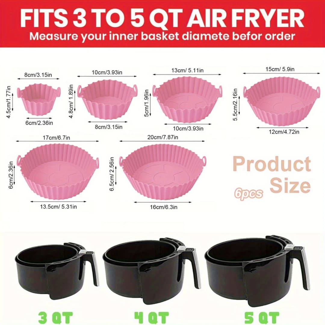 6PC Air Fryer Mats - 450°F Silicone Non-Stick Dual Texture Dishwasher Safe Crispy/Steam Cooking - 2