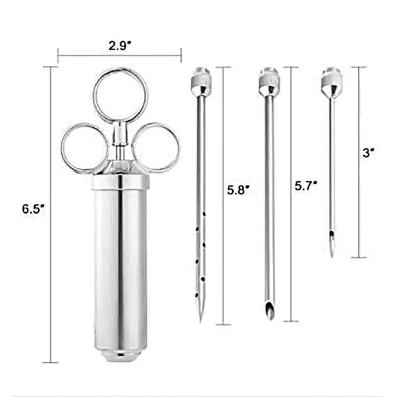حقنة تتبيل 2 أونصة للشواء، حقن لحم الديك الرومي، حقنة طهي من الفولاذ المقاوم للصدأ مع 2-5 إبر - 5