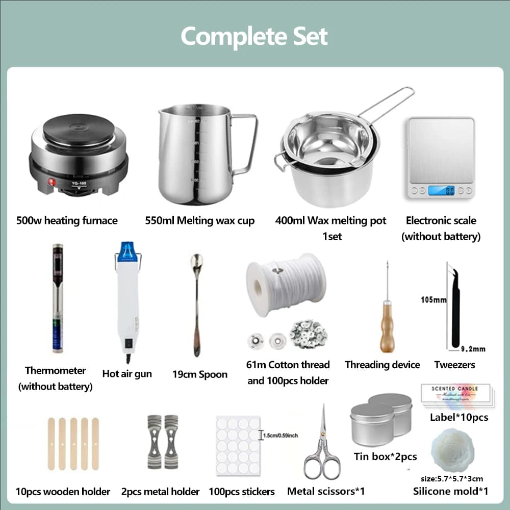 مجموعة أدوات صنع الشموع المعطرة بنفسك، قالب شمع معطر من القطن الخالص مع طبق شمع مع ذوبان الشمع - 4