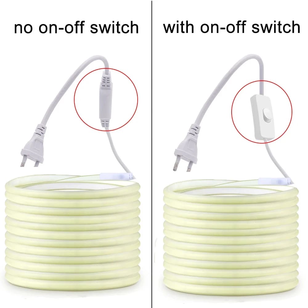 شريط ليد 220 فولت مع مفتاح تشغيل/إيقاف مقاوم للماء شريط ليد COB 220 فولت شريط مرن للإضاءة في الغرف وغرف النوم والمطبخ والحدائق الخارجية - 4