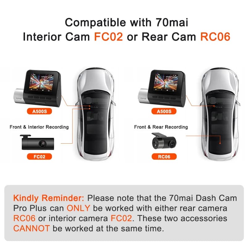 70mai Dash Cam Pro Plus A500S Built-in GPS ADAS,wifi Car DVR 1944PHD Recoeding Support Rear Cam 24H Parking Monitor,Night Vision - 2