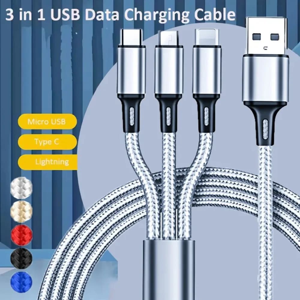 كابل شحن سريع 3 في 1 لأجهزة آيفون وشاومي، كابل شحن متعدد المنافذ يدعم مايكرو يو إس بي ويو إس بي نوع سي
