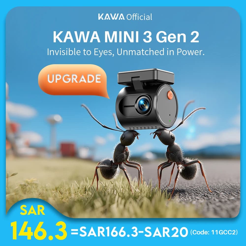 كاميرا سيارة KAWA MINI 3 Gen2، مسجل فيديو للسيارة، كاميرا DVR بدقة 2K مع واي فاي وتحكم عبر التطبيق/الصوت، رؤية ليلية محسنة