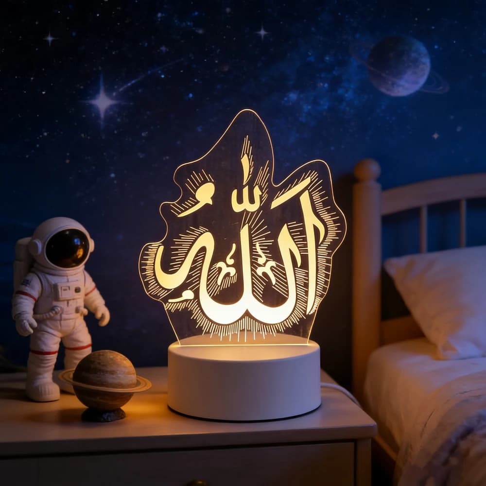إضاءة ليلية ثلاثية الأبعاد تعمل بالـ USB عيد مبارك 2026 زينة طاولة لحفلات العيد ديكور منزلي إسلامي لرمضان - 2