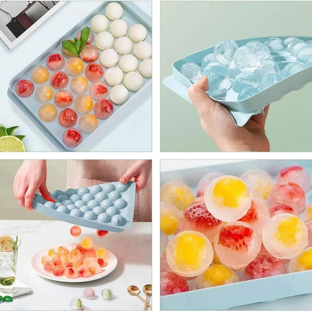 مجموعة قوالب مكعبات الثلج الدائرية، 3 قوالب، حاوية ثلج وملعقة، قوالب ثلج محسنة، قالب مكعبات ثلج دائري للمشروبات والويسكي والقهوة - 5