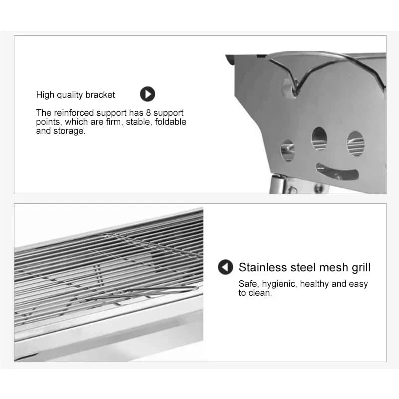 الفولاذ المقاوم للصدأ شواية فحم أداة الشواء المحمولة تركيب مجاني مقبض للطي شواء شبكة الطبخ للحديقة - 4