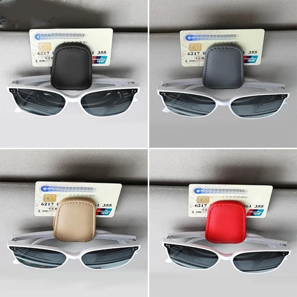 Car Sunglasses Holder Sun Visor Sunglasses Clip Cowhide Glasses Case Mount Auto Styling Ticket Card Clip Interior Accessories - 5