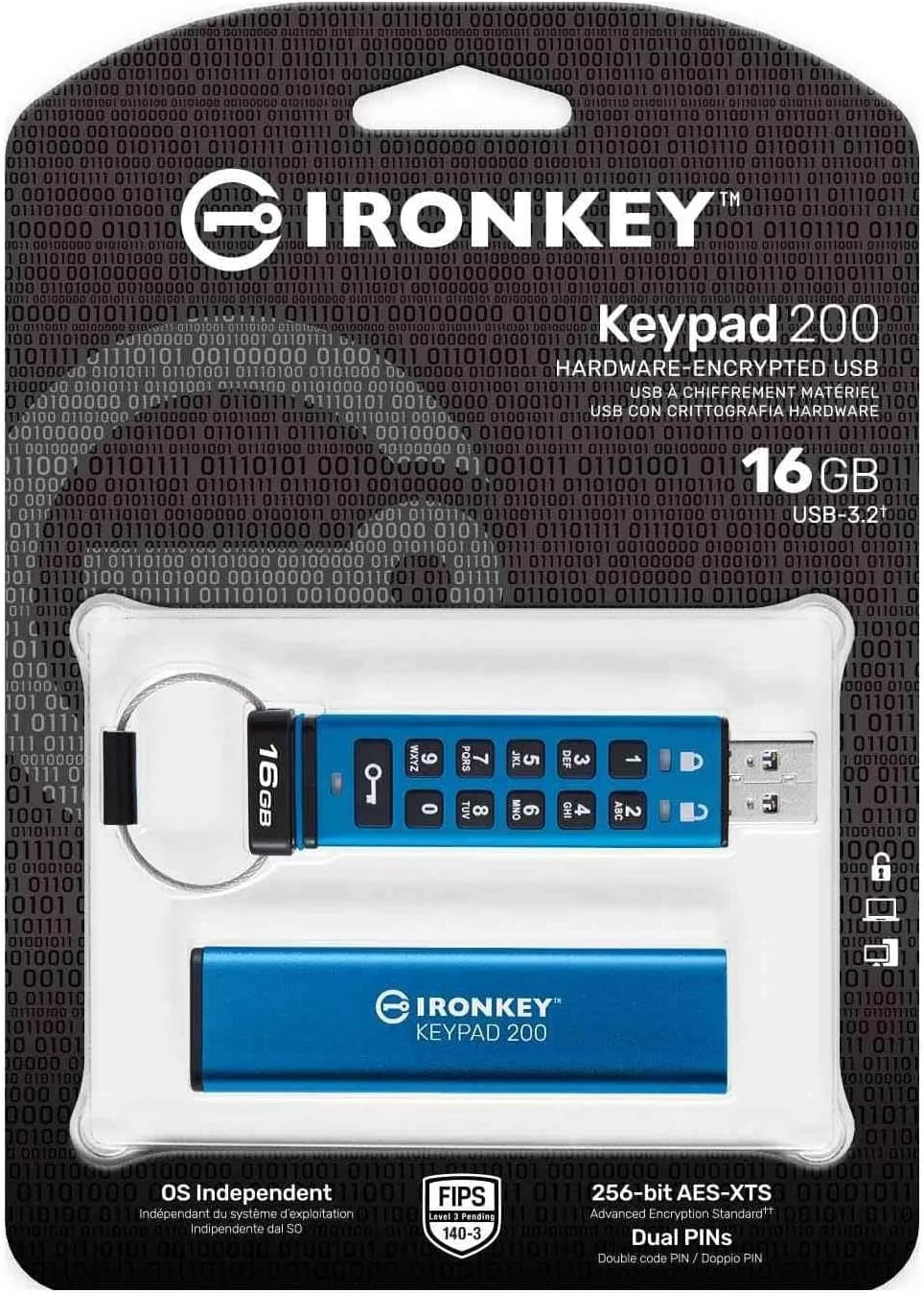 كينجستون IKKP200 فلاش درايف مشفر، FIPS 140-3، XTS-AES-256، حماية ضد BadUSB/Brute Force، متعدد الدبابيس، بسعات 16 جيجابايت، 32 جيجابايت، 256 جيجابايت، 128 جيجابايت، 512 جيجابايت - 4