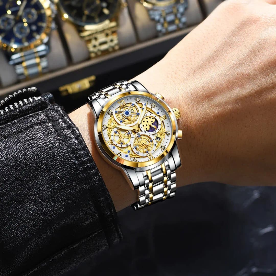 ساعة POEDAGAR فاخرة للرجال أصلية مقاومة للماء مضيئة بتاريخ كرونوغراف من الفولاذ المقاوم للصدأ كوارتز للرجال ساعات ريلوج - 6