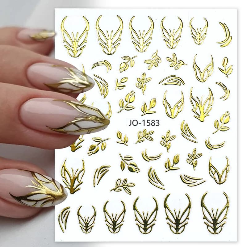 3D Nail Stickers Bronzing Gold Silver Lines Stripe Geometric Design Flowers Gradient Adhesive Slider Papers Nail Art Accessories - 4