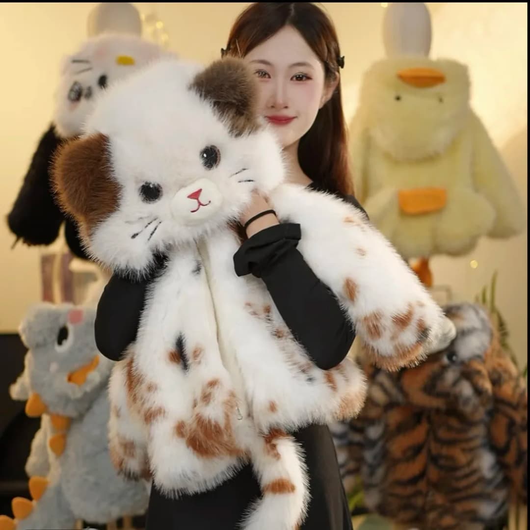 Kawaii Winter Faux Fur Children Fur Coat Plush Jacket Fashion Kitten Girls Hooded Padded Jacket Thicken Warm Cute Outerwear Gift