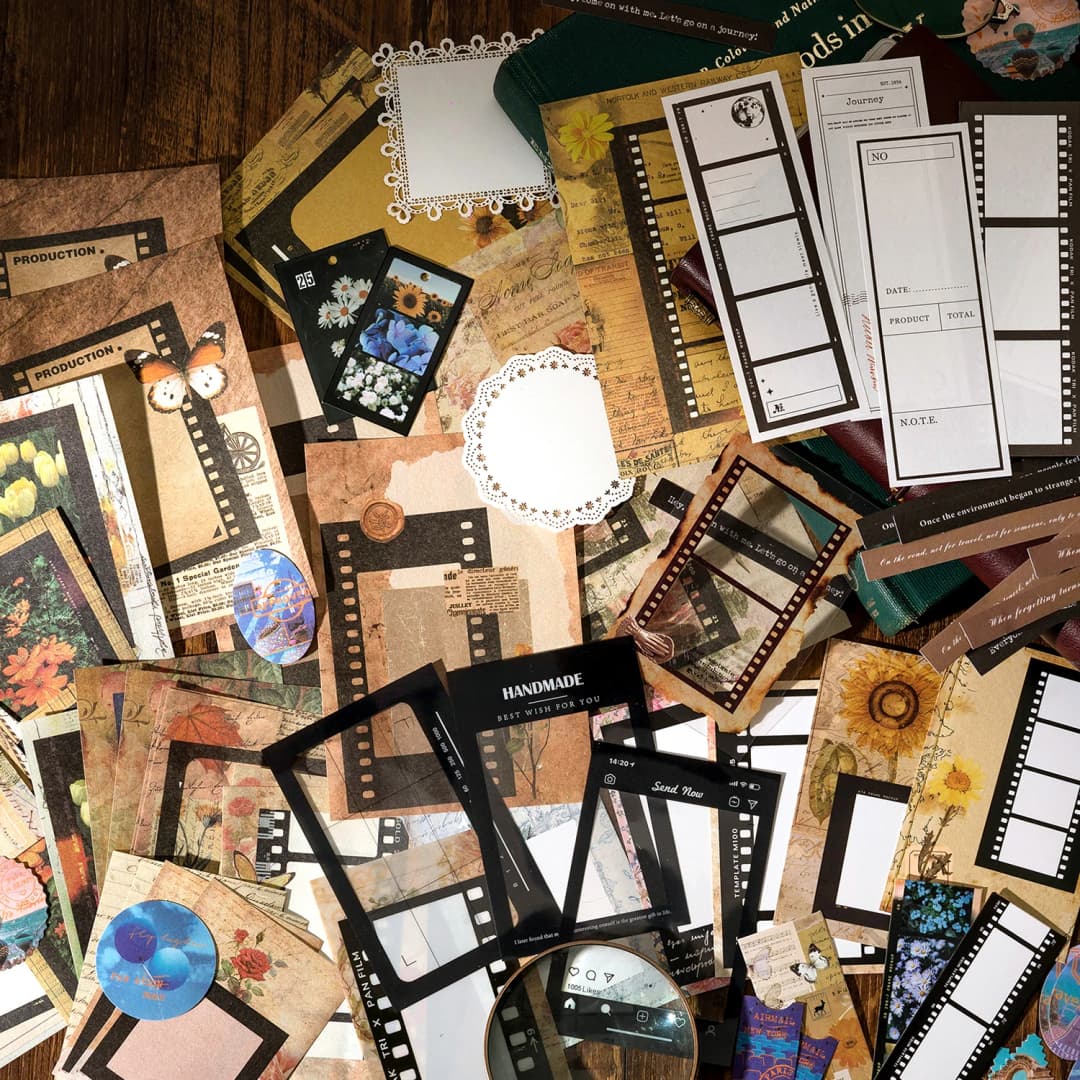 85 قطعة/حزمة ملصقات حدودية جمالية رترو إبداعية من سلسلة Time Speaks، حزمة مواد لديكور السكرابوكينغ اليدوي