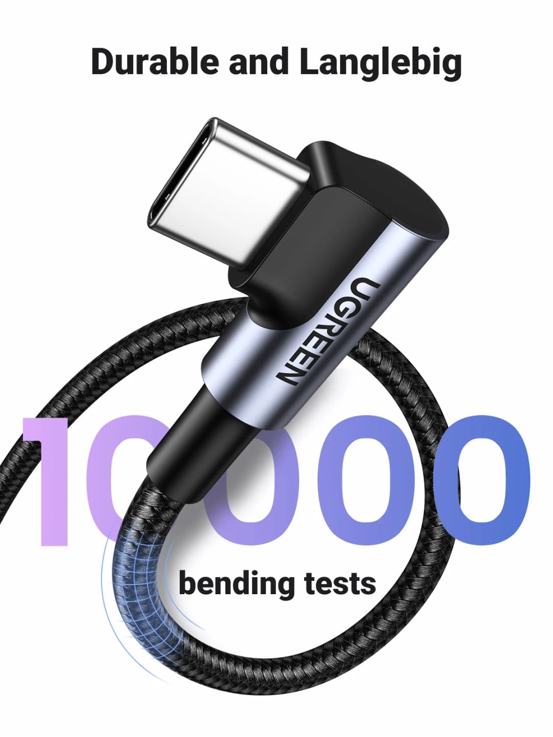 Ugreen النايلون USB C كابل 90 درجة شاحن سريع USB نوع C كابل ل شاومي Mi 8 سامسونج غالاكسي S9 زائد الهاتف المحمول USB-C الحبل - 5