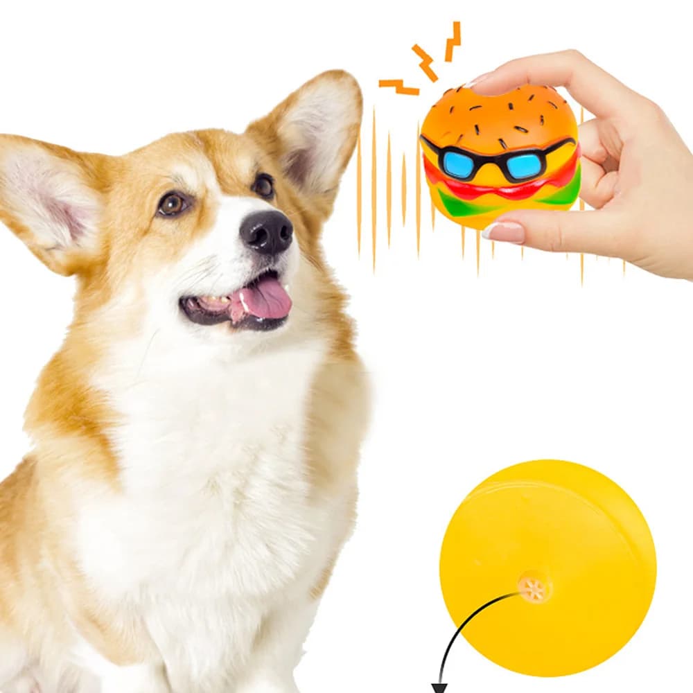 Squeaky Hamburger Dog Toy - Chew Toy for Teeth Cleaning & Molar Care, Interactive Squeaking Pet Toy, - 2