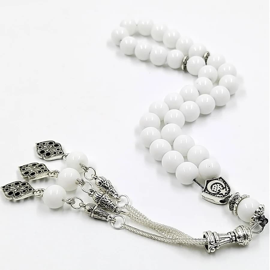 تسبيح من السيراميك الأبيض، مسبحة مسلمة من 33 حبة، سوار صلاة عربي، إكسسوارات موضة إسلامية - 5