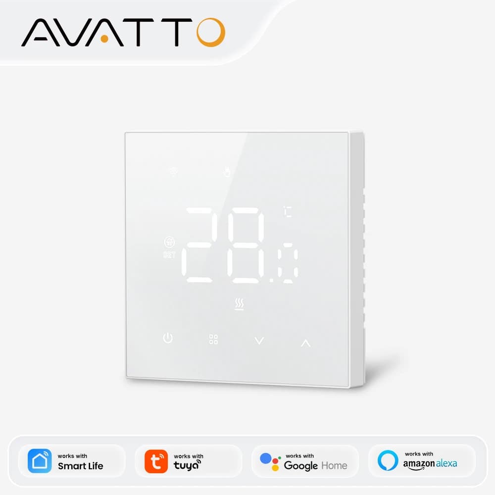 ترموستات تسخين واي فاي AVATTO 220 فولت، جهاز تحكم ذكي في درجة حرارة تسخين الأرضيات بالماء الكهربائي متوافق مع Tuya وGoogle Home وAlexa وAlice