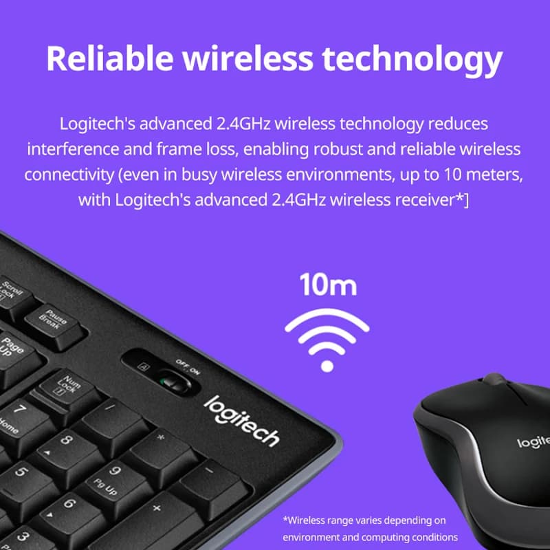 مجموعة Logitech MK270، لوحة مفاتيح وفأرة لاسلكية، مناسبة للكمبيوتر المحمول، لوحة مفاتيح مكتبية كاملة الحجم مع مستقبل 2.4G - 2