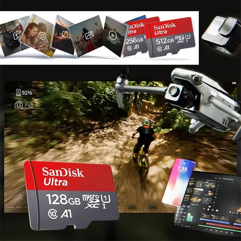 بطاقة ذاكرة Sandisk، 512/256/128/64/32 جيجا، مايكرو SD، فئة A1-10 UHS-1 - 4