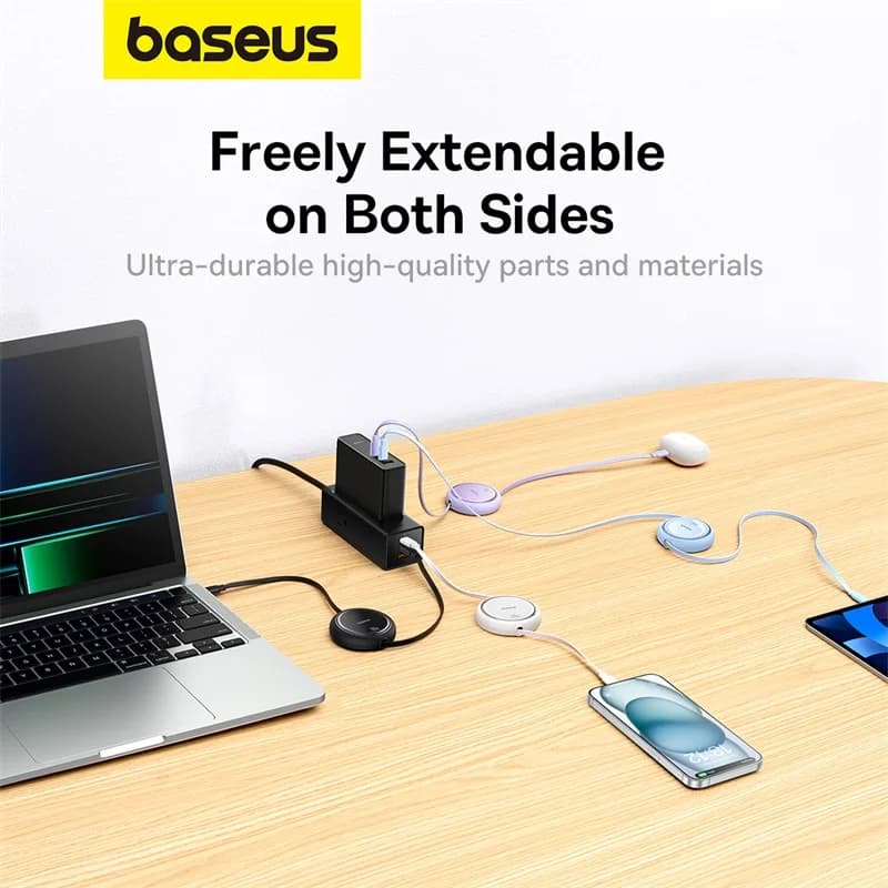 Baseus Retractable 100W USB C Cable For MacBook iPad Fast Charger Cable For iPhone 17 16 Plus Pro Max Type C For Xiaomi Samsung - 5