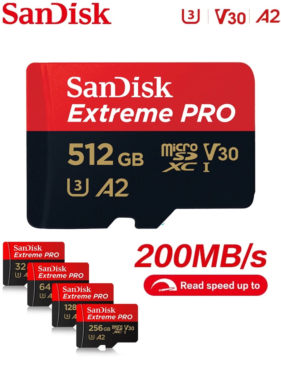 بطاقة ذاكرة مايكرو SD الأصلية من سان ديسك سعة 512 جيجابايت و256 جيجابايت و128 جيجابايت و64 جيجابايت، بطاقة فلاش من الفئة A1-10 UHS-1 - 2