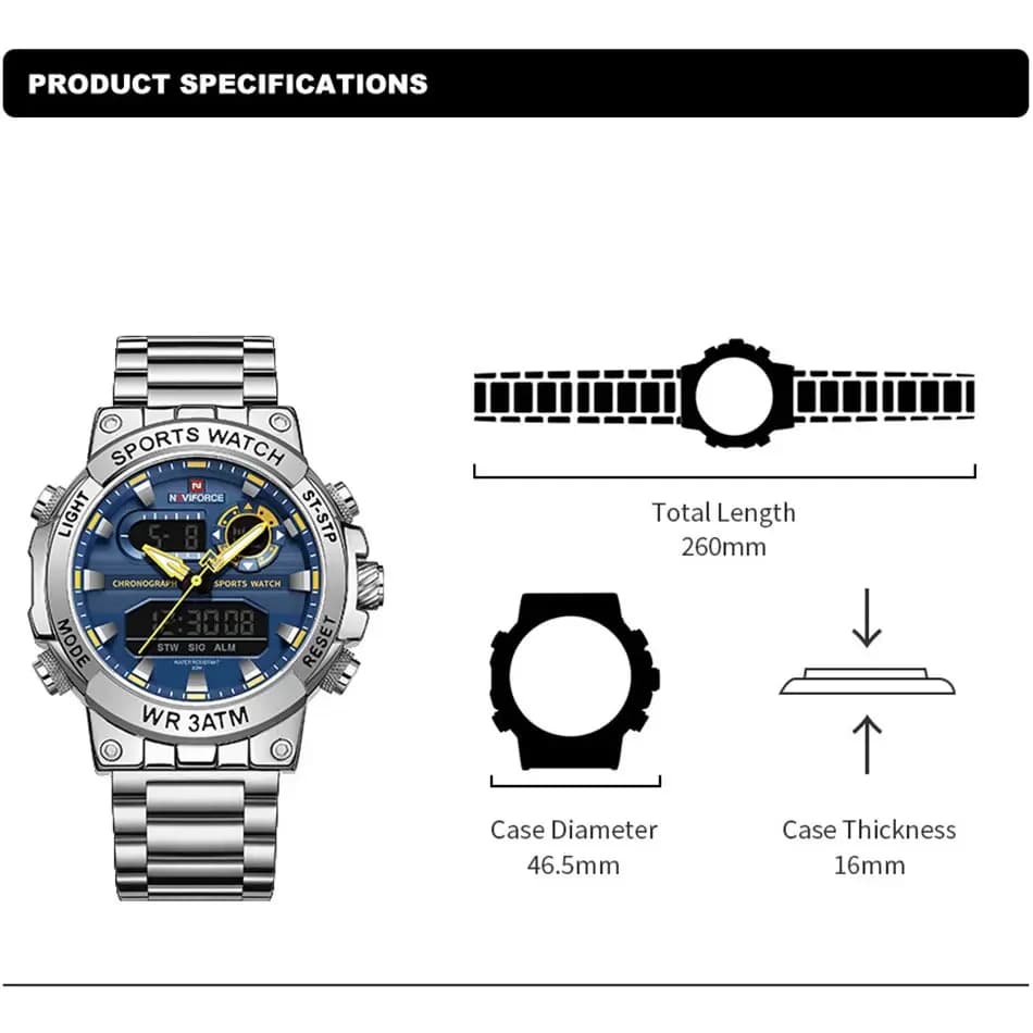 NAVIFORCE Men Military Watch Waterproof Wristwatch Dual Display Quartz Clock Sport Watch Male Big Watches Men Relogios Masculino - 6