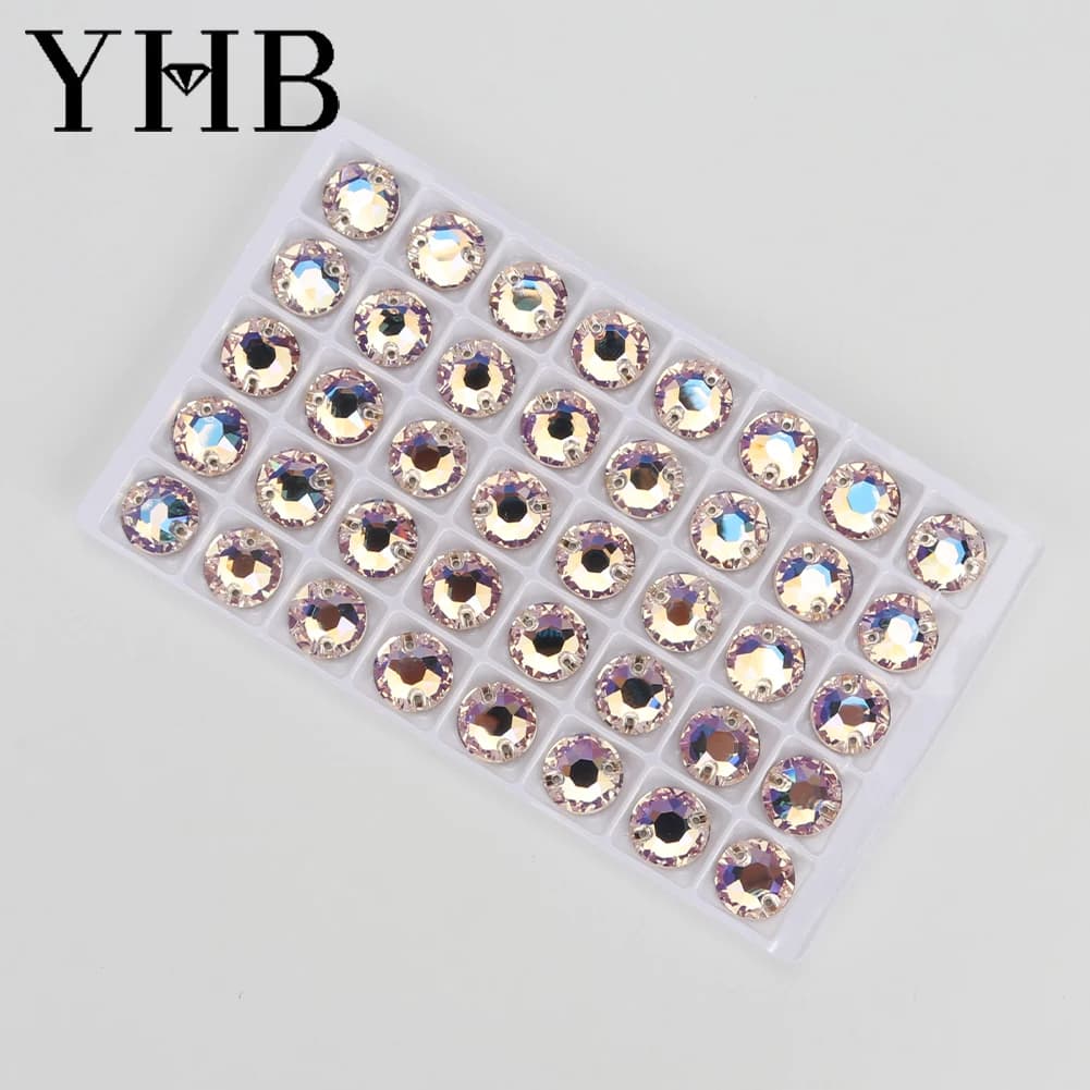 حجر خياطة زجاجي وردي خوخي من YHB Moonlight XIRIUS، أحجار الراين المسطحة للخياطة على الملابس والحقائب - 4