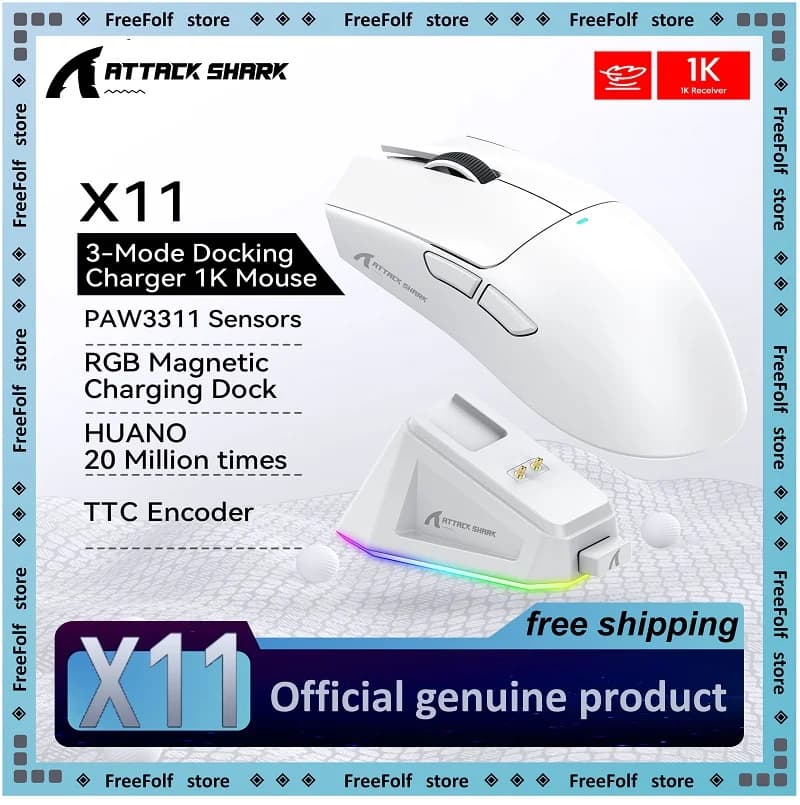ماوس ألعاب لاسلكي Attack Shark X11 X11SE، 3 أوضاع، PAW3311، 22000DPI، 400IPS، ماوس ألعاب للكمبيوتر الشخصي